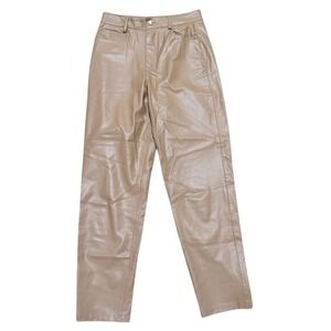 Zara Pants Sz 2 Tan Camel Nude Straight Leg Leather Like Trousers Dressy Trendy
